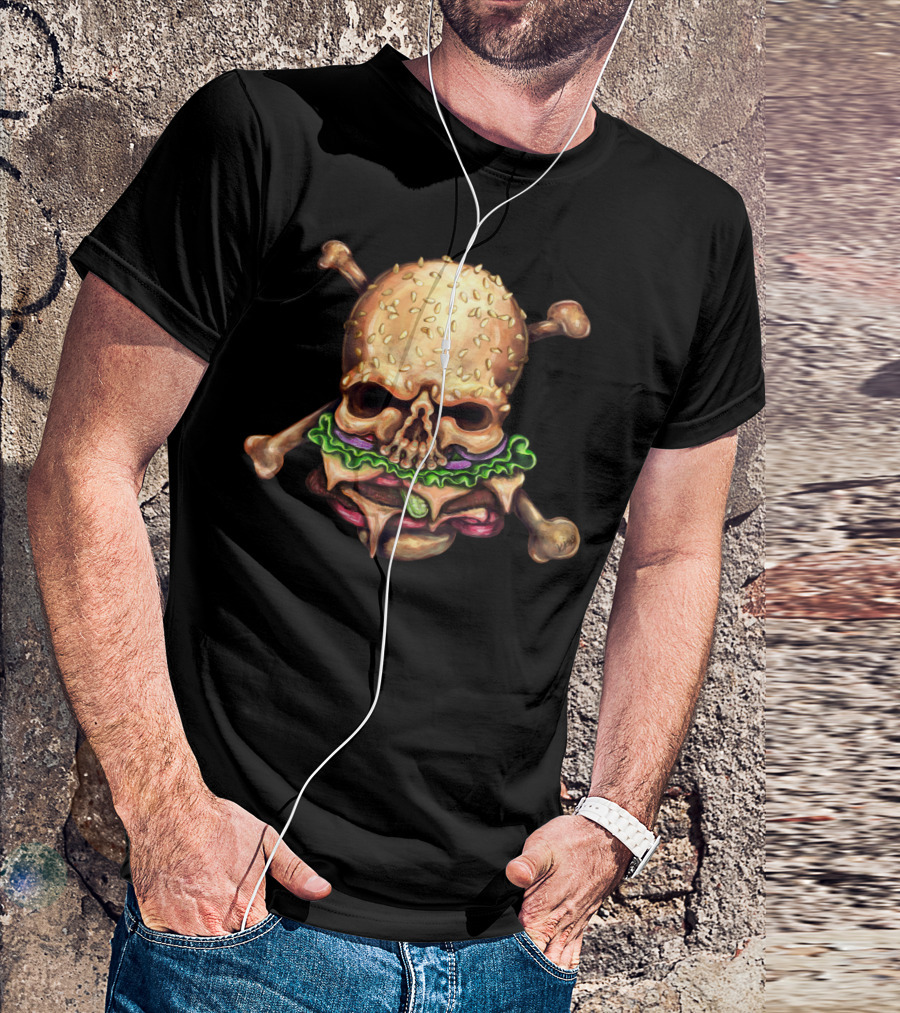 H Is For Hazardous Hamburgers Skull And Crossbones Burger T-Shirt