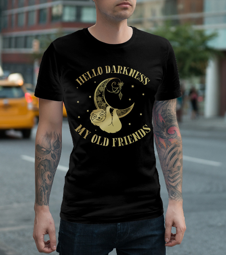 Hello Darkness My Old Friends Moon And Stars Sloth T-Shirt