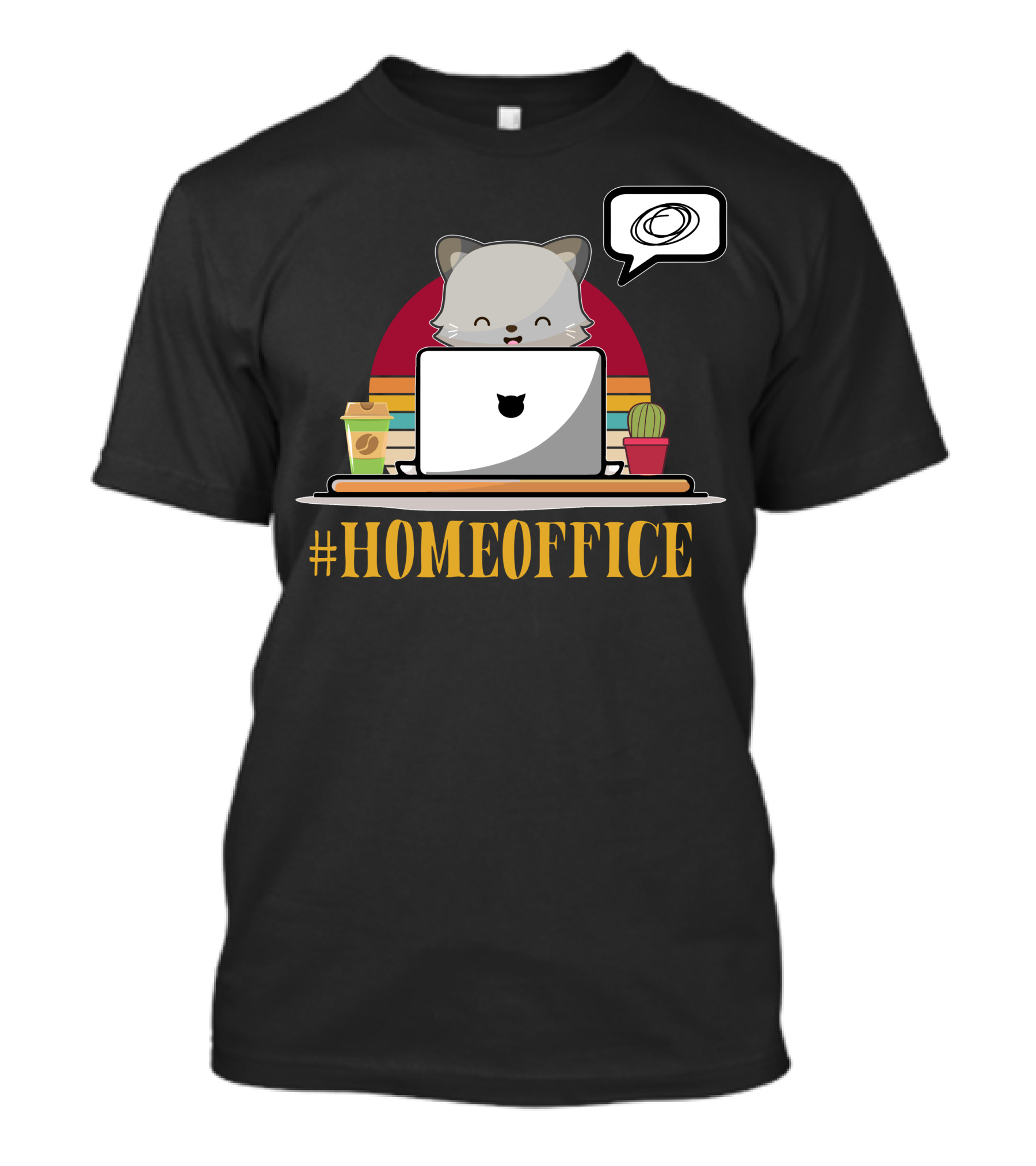 HomeOffice Cat At Laptop With Coffee And Cactus T-Shirt