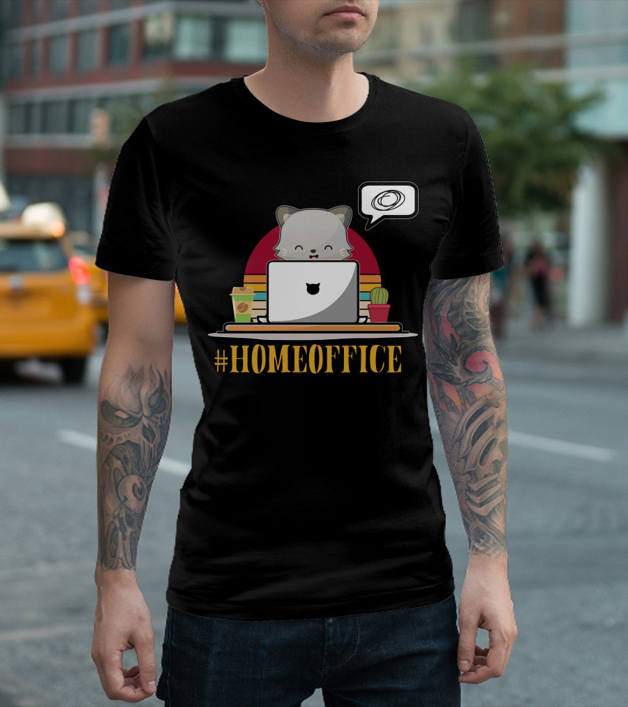 HomeOffice Cat At Laptop With Coffee And Cactus T-Shirt