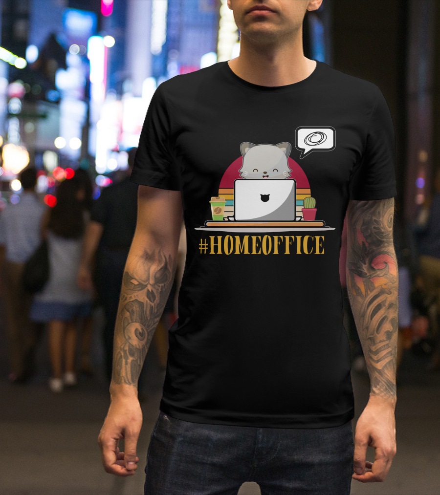 HomeOffice Cat At Laptop With Coffee And Cactus T-Shirt