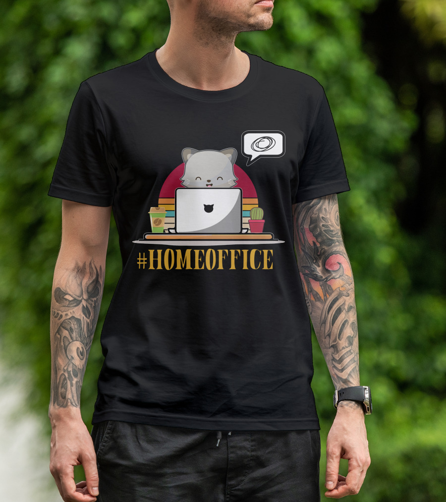 HomeOffice Cat At Laptop With Coffee And Cactus T-Shirt
