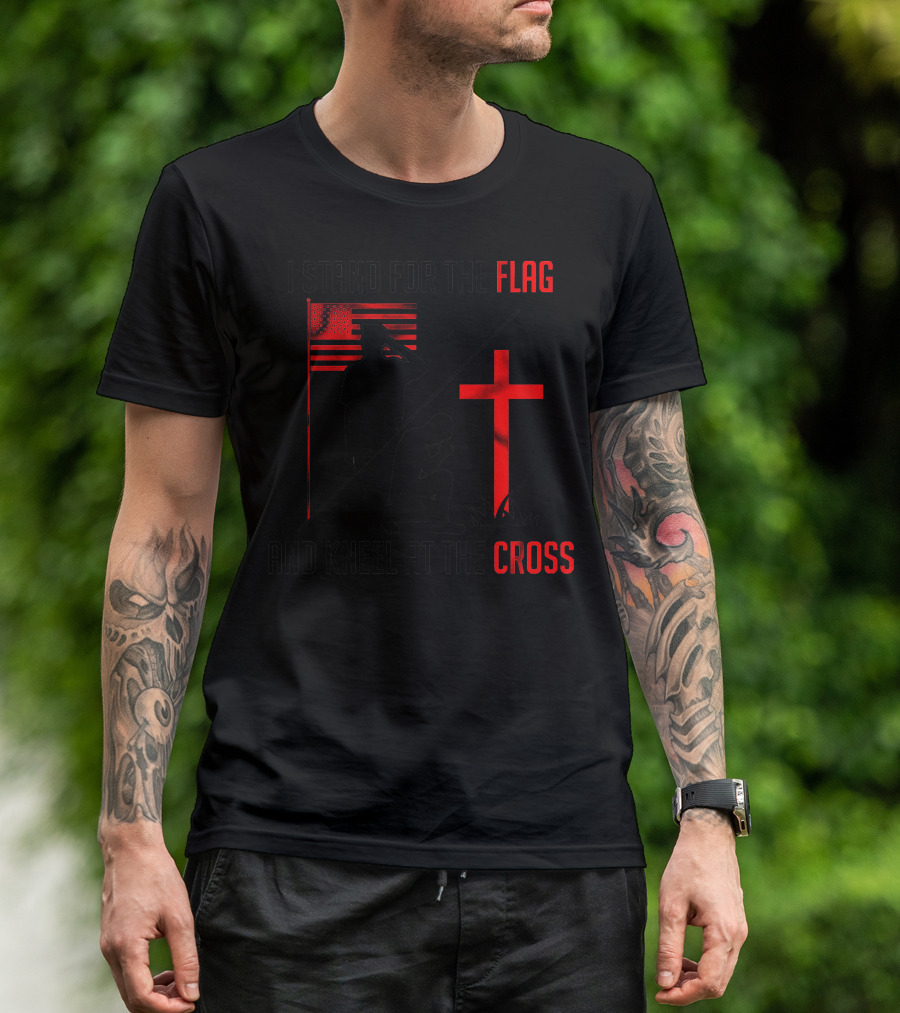 I Stand For The Flag Silhouette And Kneel At The Cross T-Shirt