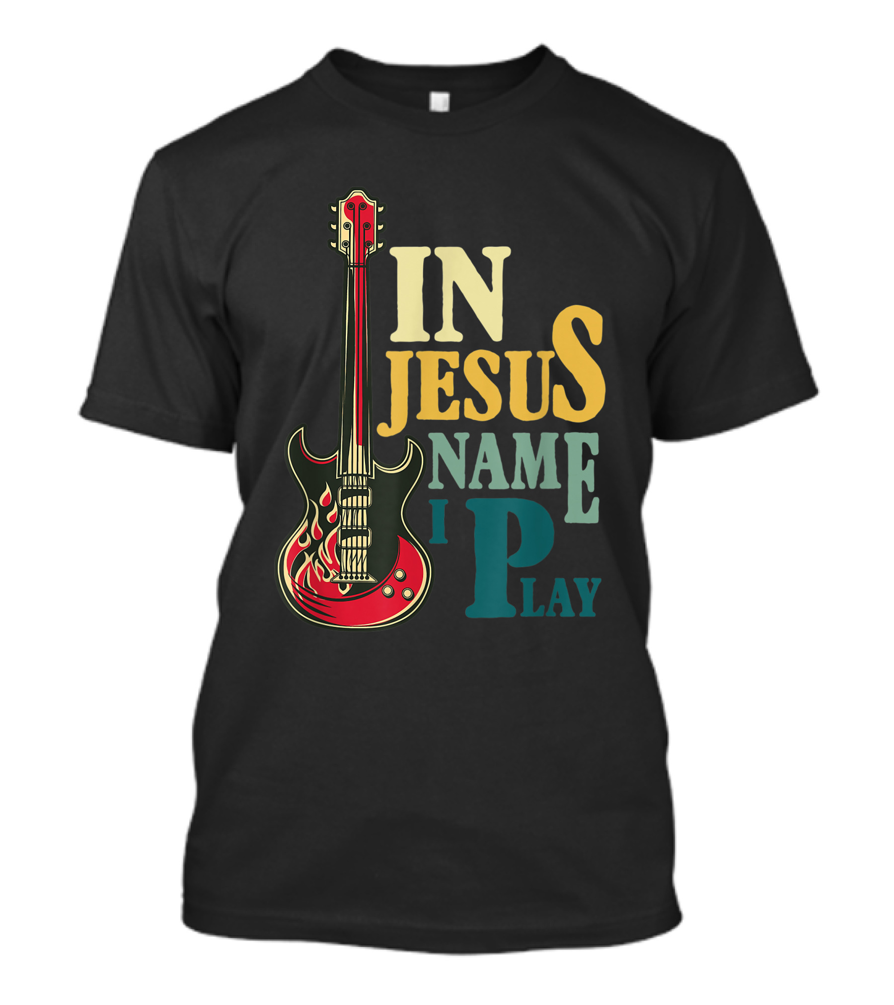 In Jesus Name I Play Guitar Red Electric Flames T-Shirt