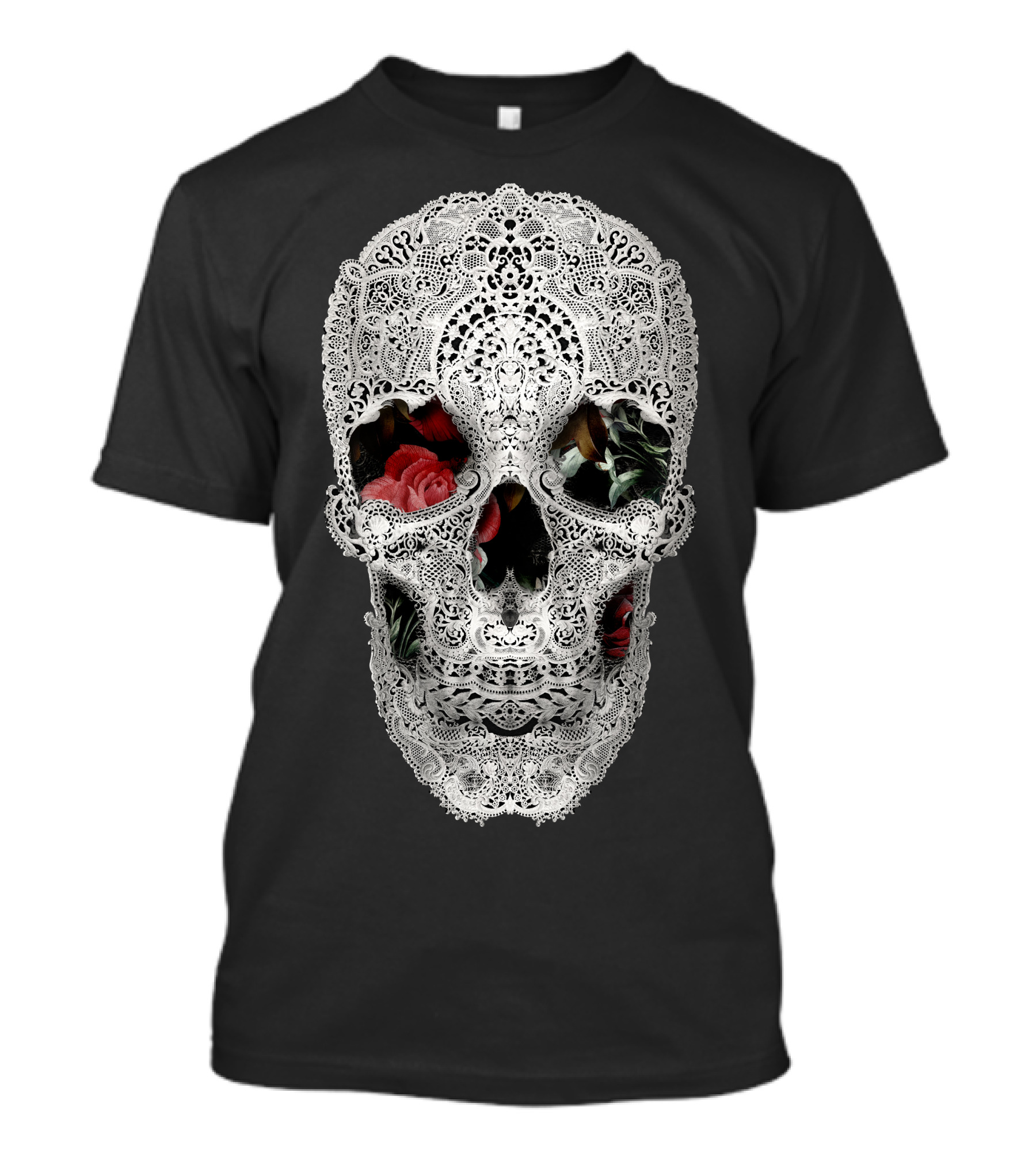 Lace Skull With Floral Roses T-Shirt