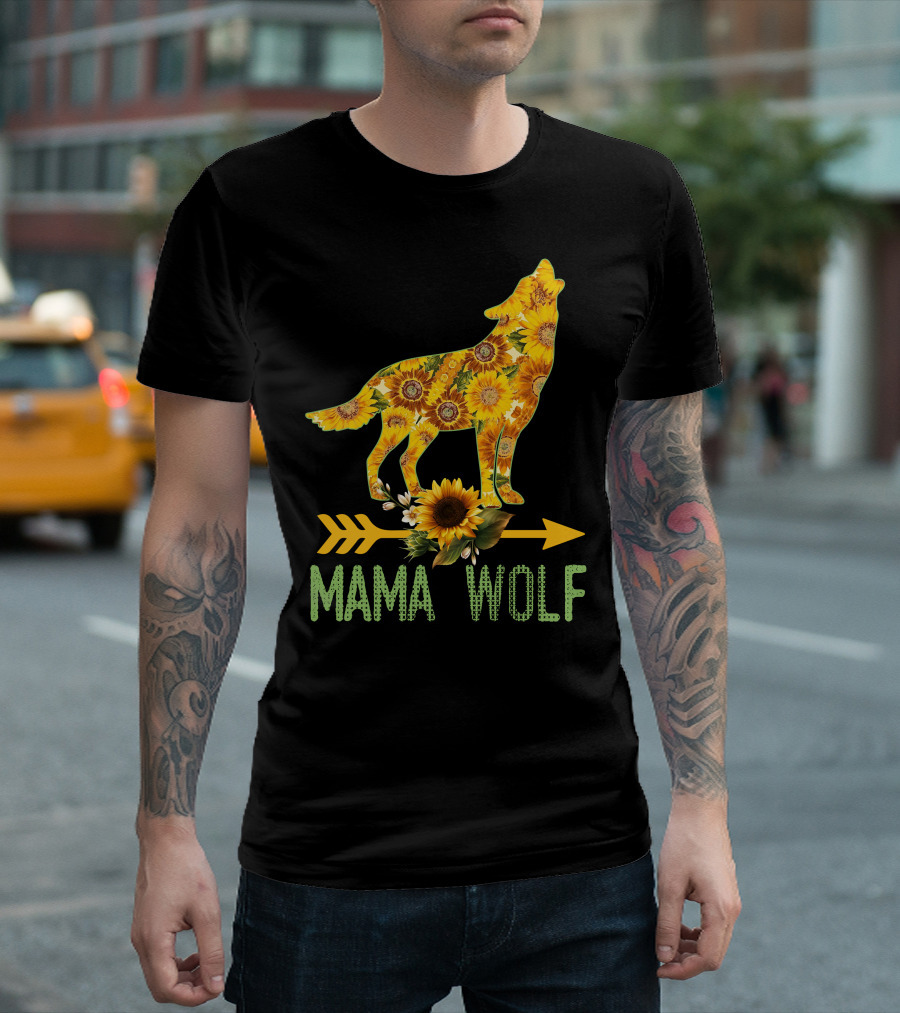 MAMA WOLF Sunflower Arrow Floral Wolf T-Shirt