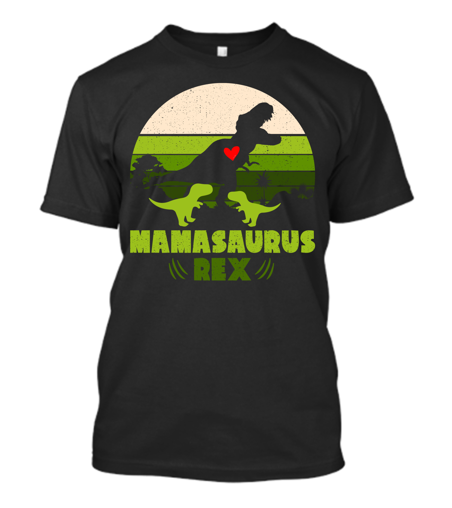 Mamasaurus Rex Silhouette With Heart And Baby Dinosaurs In Green Circle T-Shirt