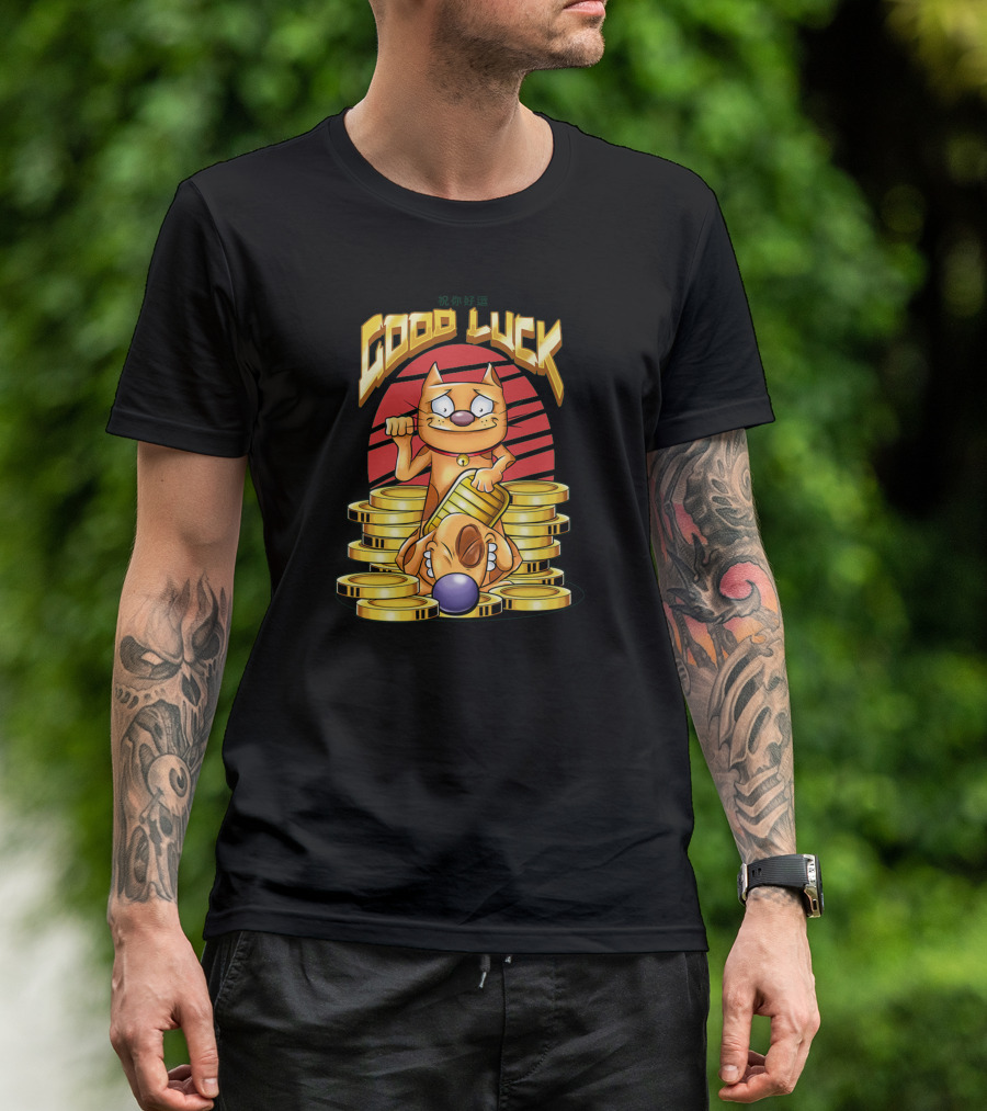 Good Luck Maneki Neko Cat Doggy With Coins T-Shirt