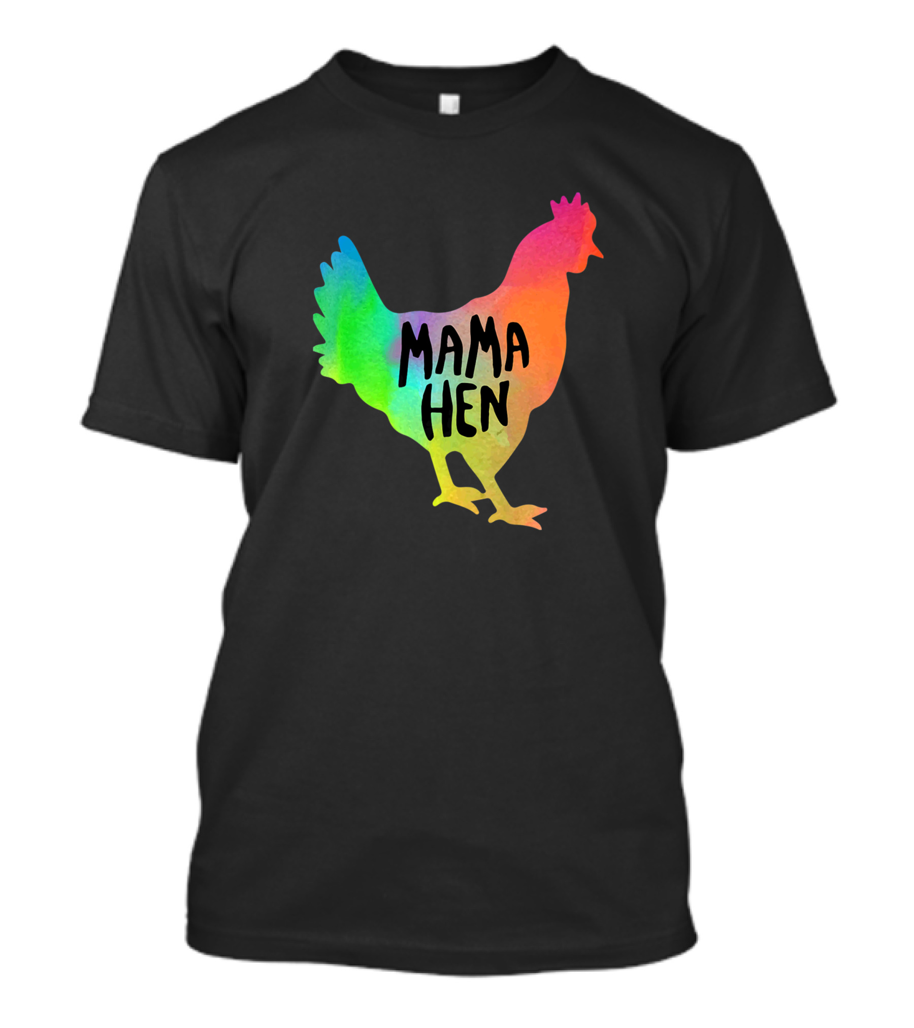 MAMA HEN Mens Rainbow Rooster T-Shirt