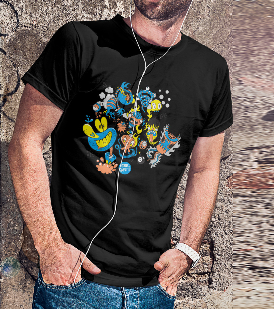 Mexicatoons Johnny Caputti Colorful Cartoon Characters T-Shirt