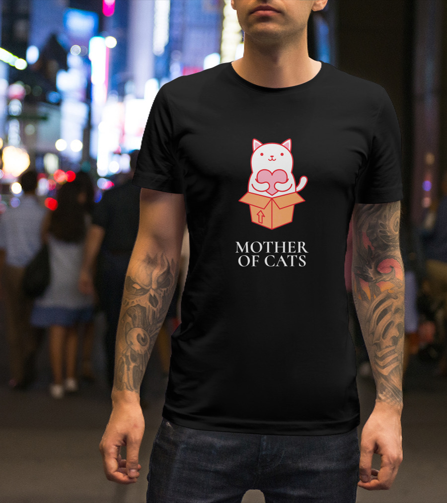 Mother Of Cats Cute Heart Box Cat T-Shirt