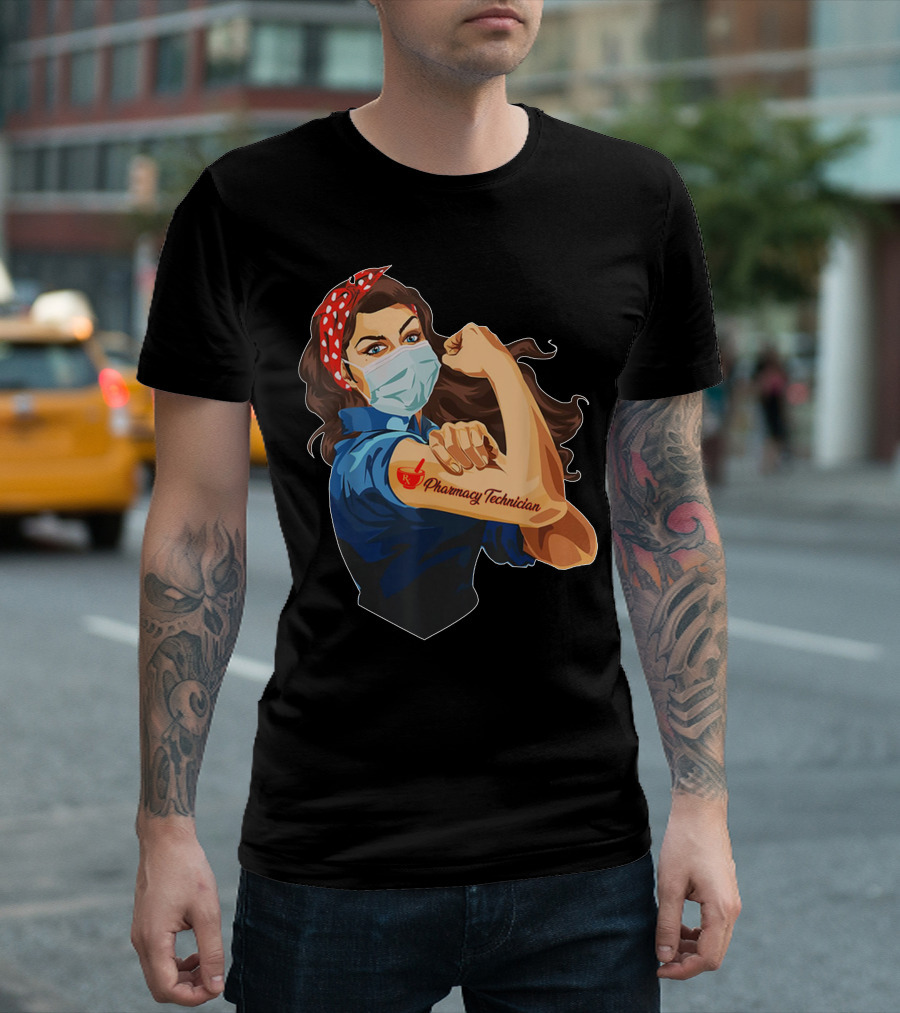 Pharmacy Technician Rosie the Riveter Inspired Masked Hero T-Shirt