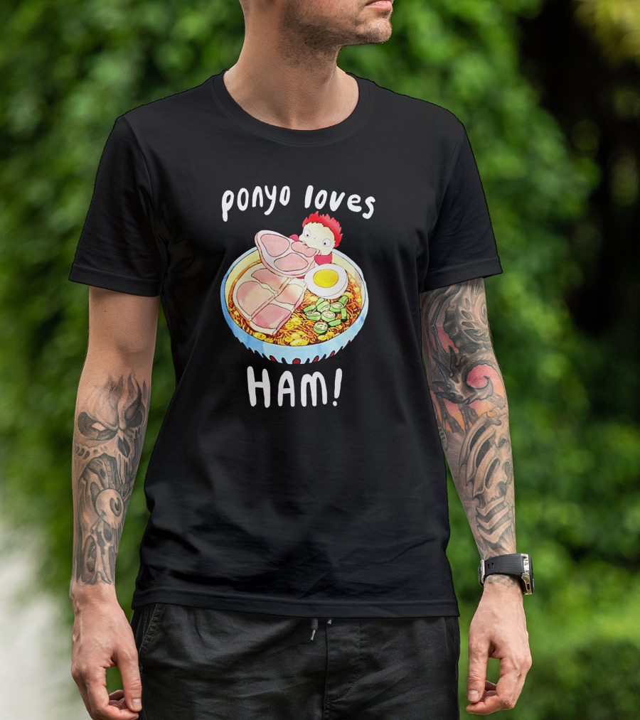 Ponyo Loves Ham Ramen Bowl With Egg And Green Onions T-Shirt