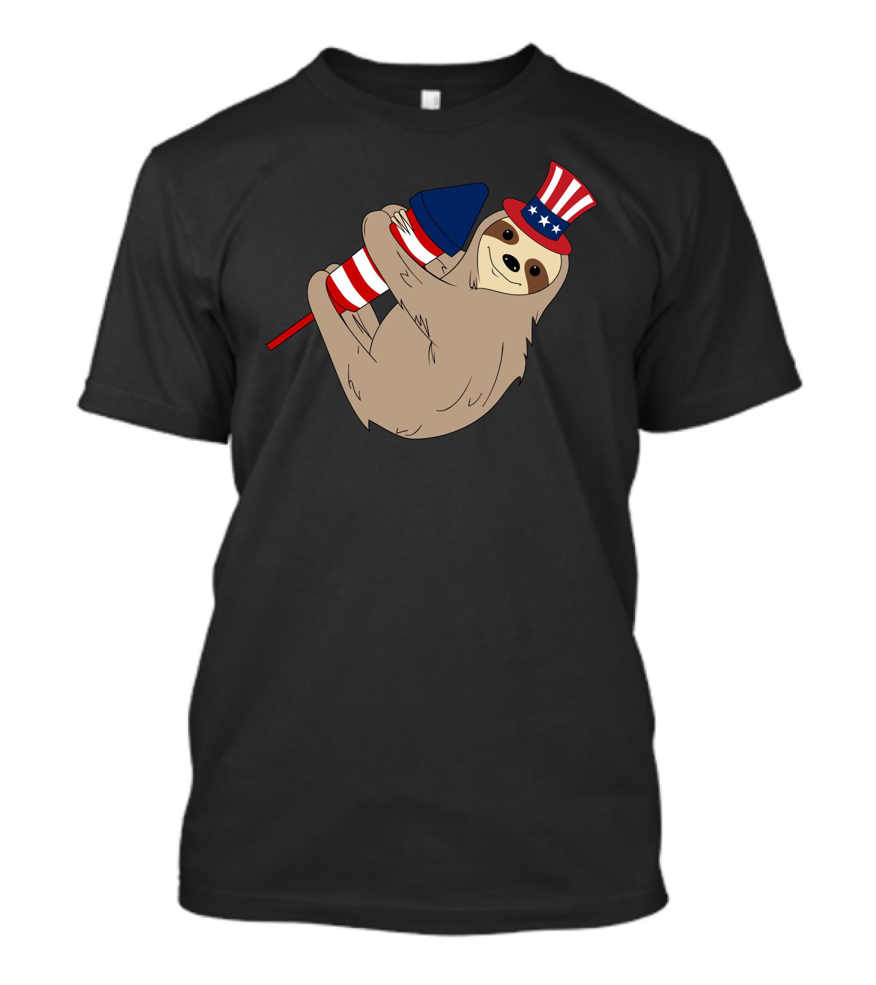 Rocket Firecracker Sloth Uncle Sam Hat American Flag 4th July T-Shirt