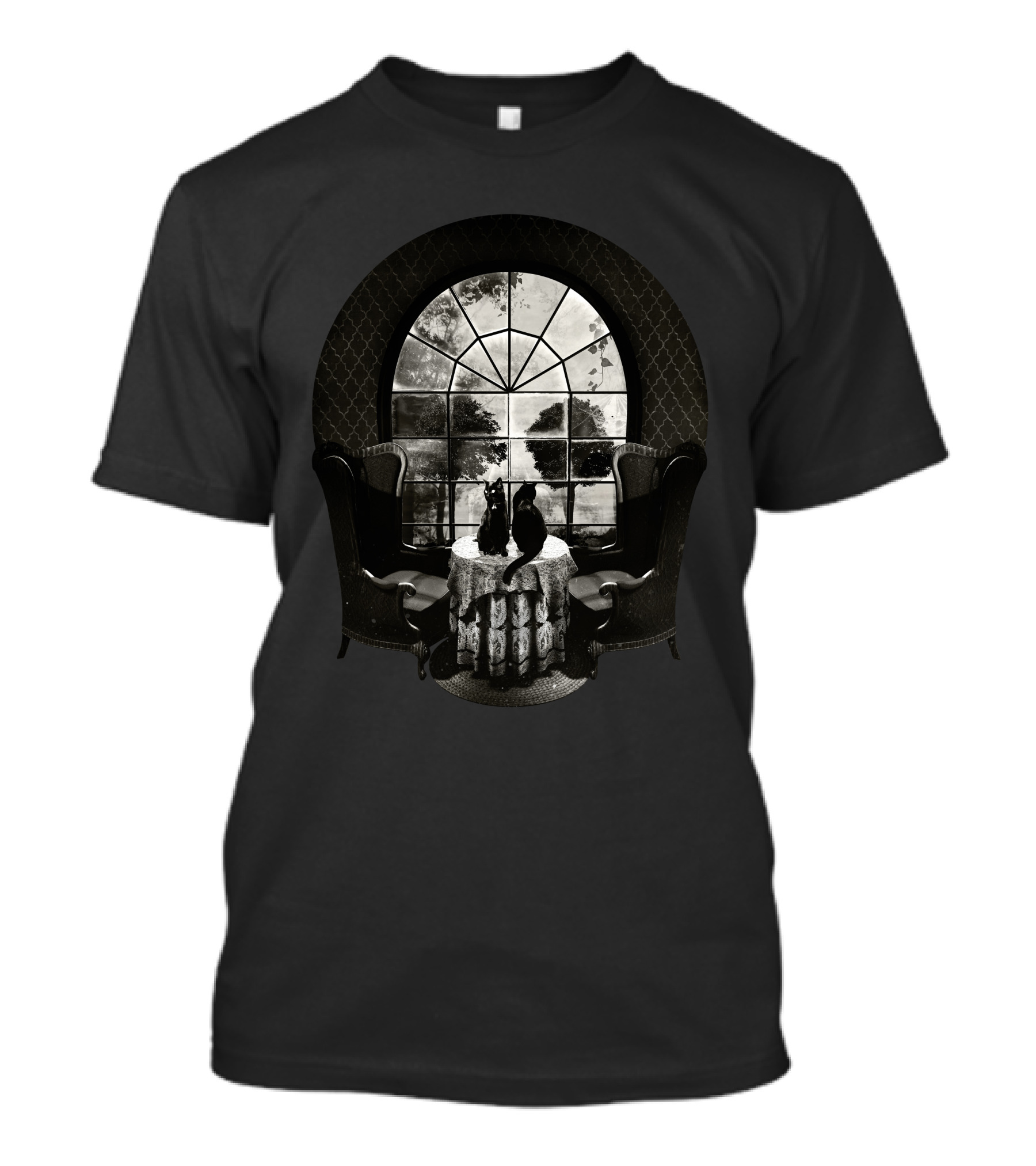 Room Skull Gothic Window Cats T-Shirt