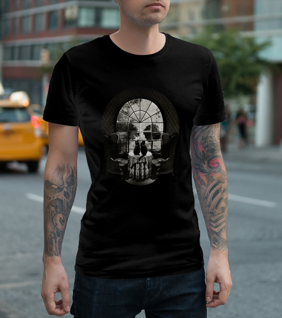Room Skull Gothic Window Cats T-Shirt