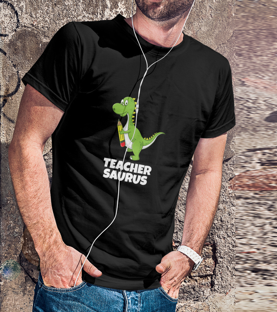 Teacher Saurus Dinosaur Holding Pencil T-Shirt