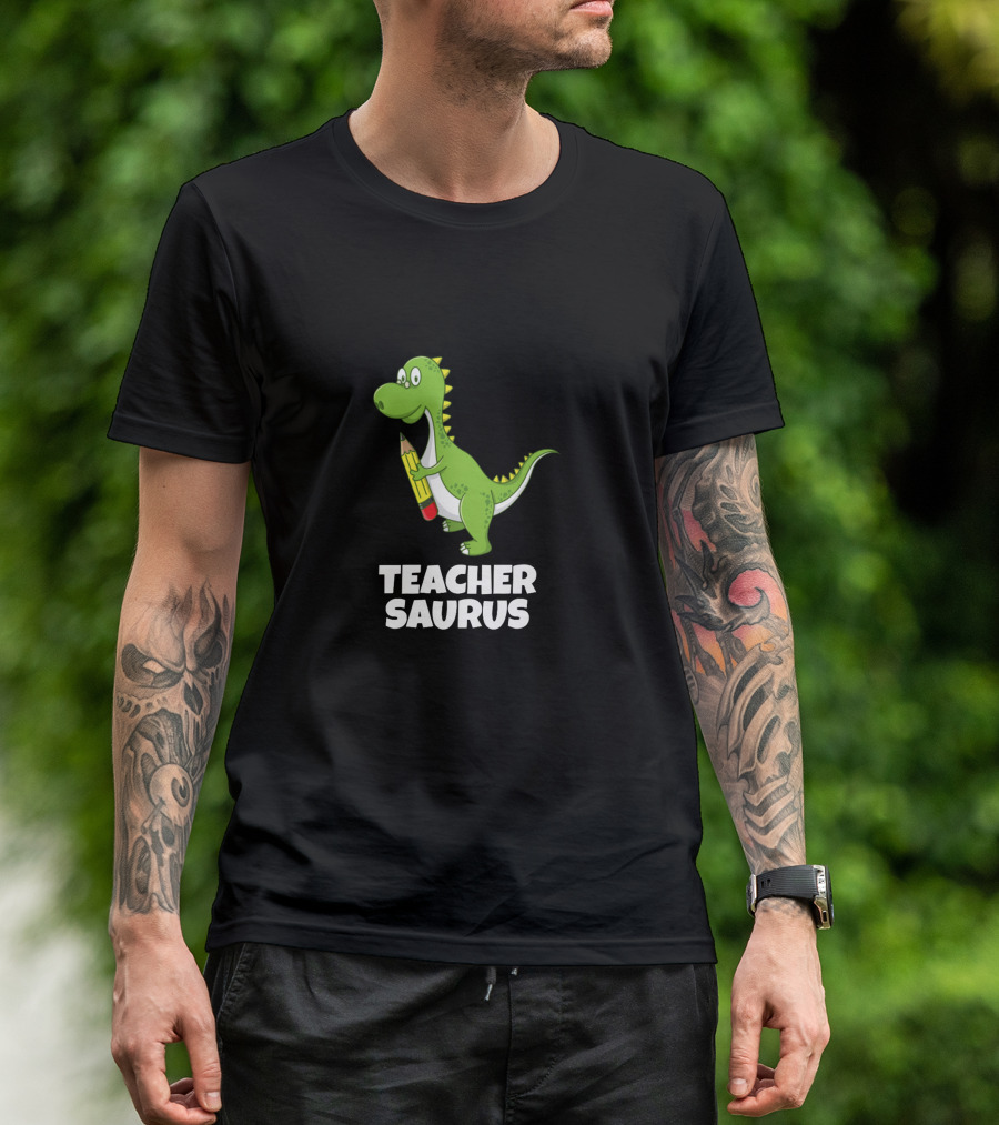 Teacher Saurus Dinosaur Holding Pencil T-Shirt