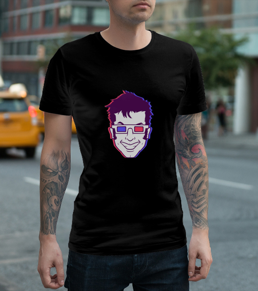3D Glasses Character Face with Smirk T-Shirt