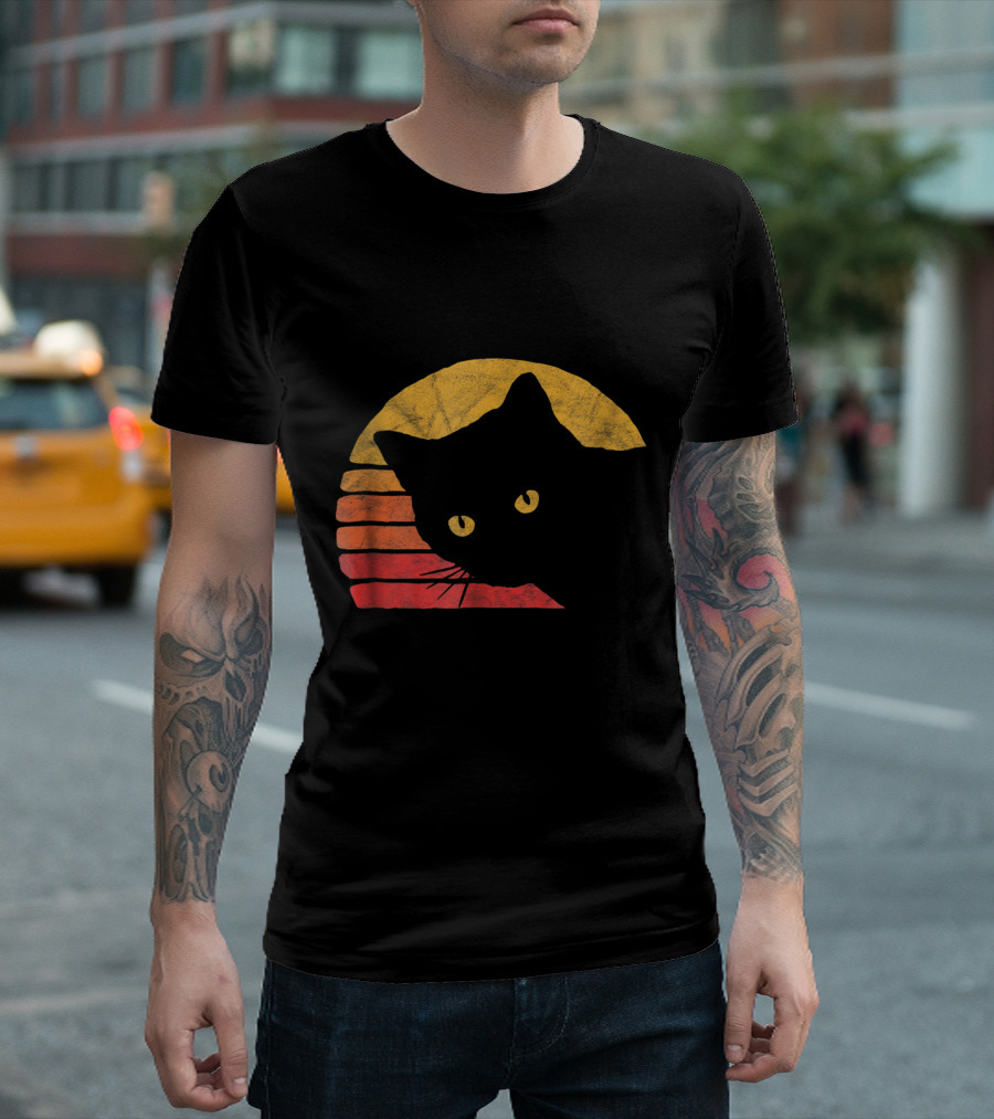 Retro Eighties Sunset Cat T-Shirt