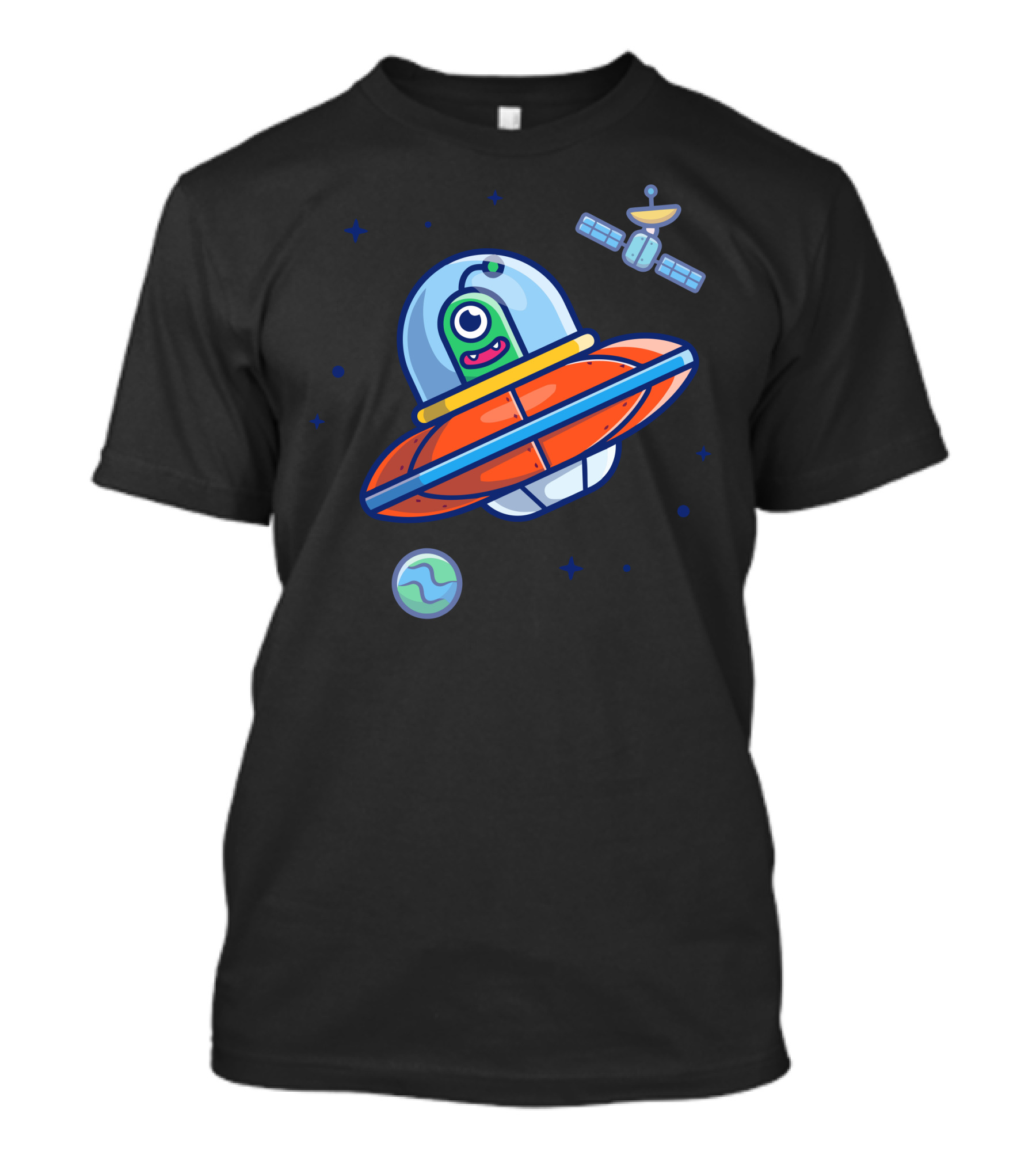 Alien Spaceship In Outer Space With Planet And Satellite T-Shirt