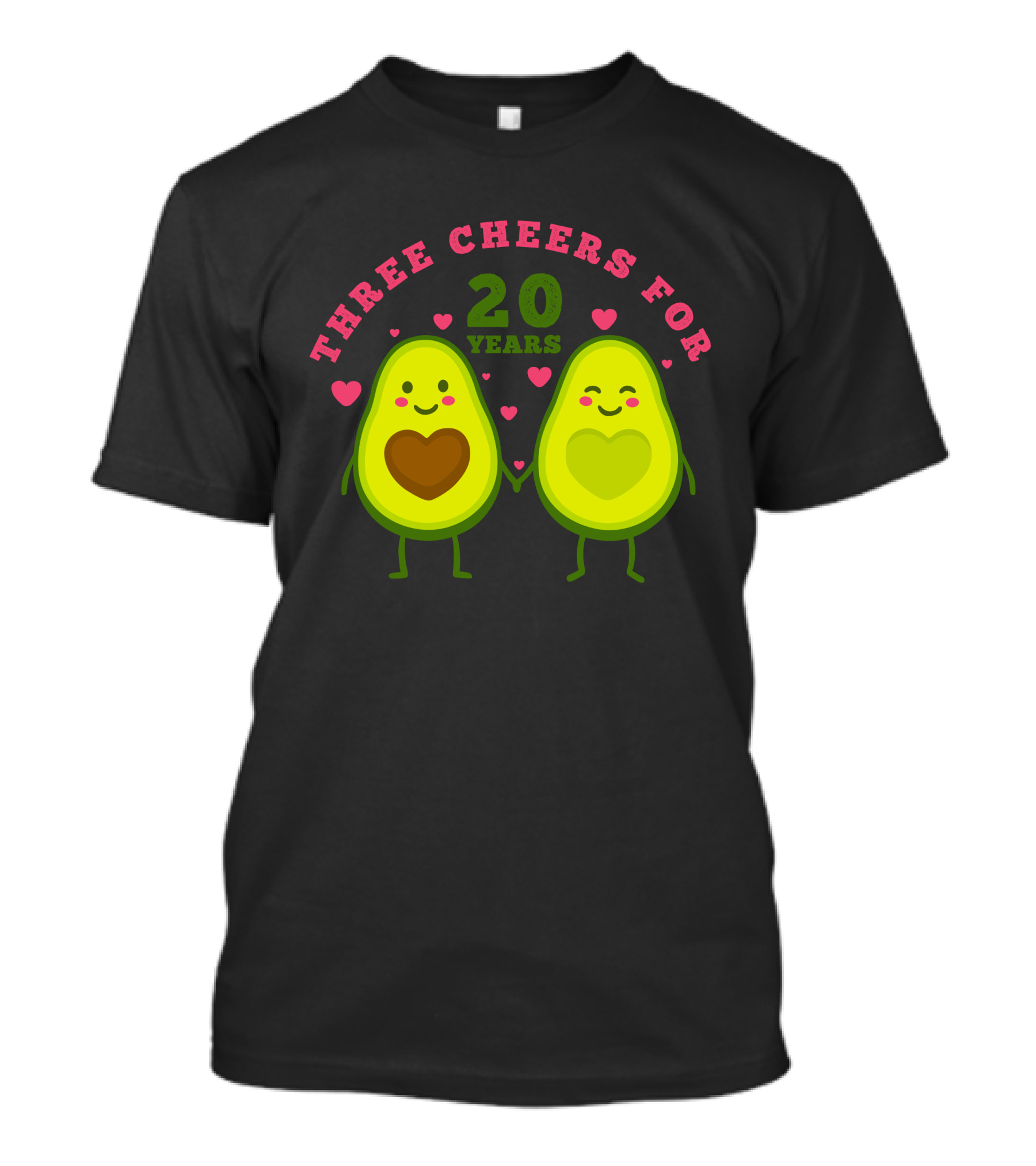 Three Cheers For 20 Years Avocado Hearts Anniversary T-Shirt