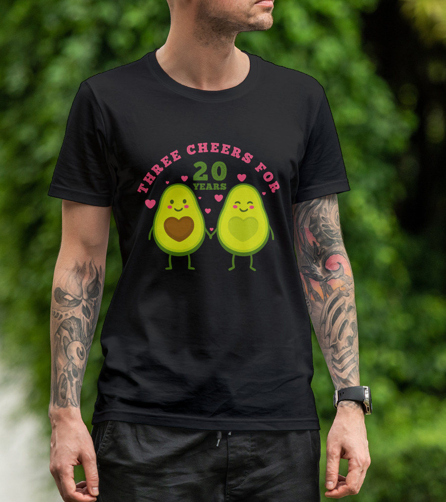 Three Cheers For 20 Years Avocado Hearts Anniversary T-Shirt