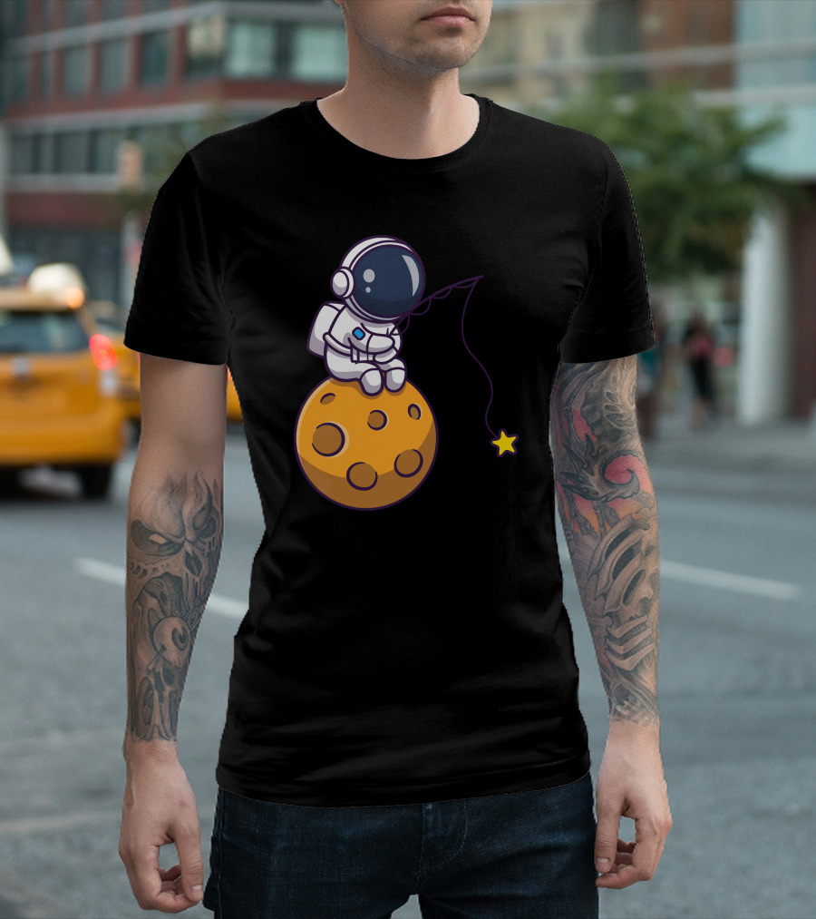 Astronaut Fishing for Star on Moon T-Shirt