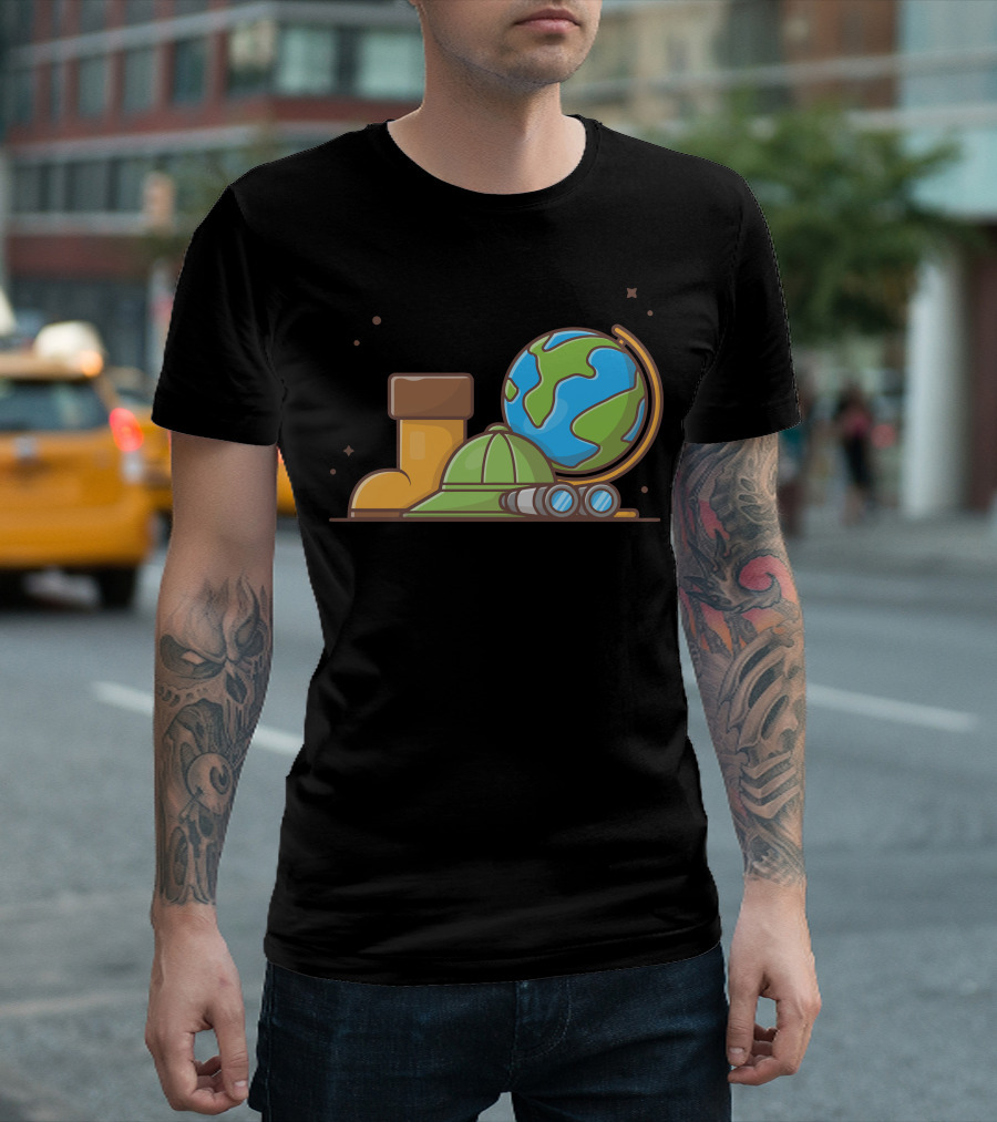 Boot, Hat, Binoculars, and Globe Adventure Elements T-Shirt