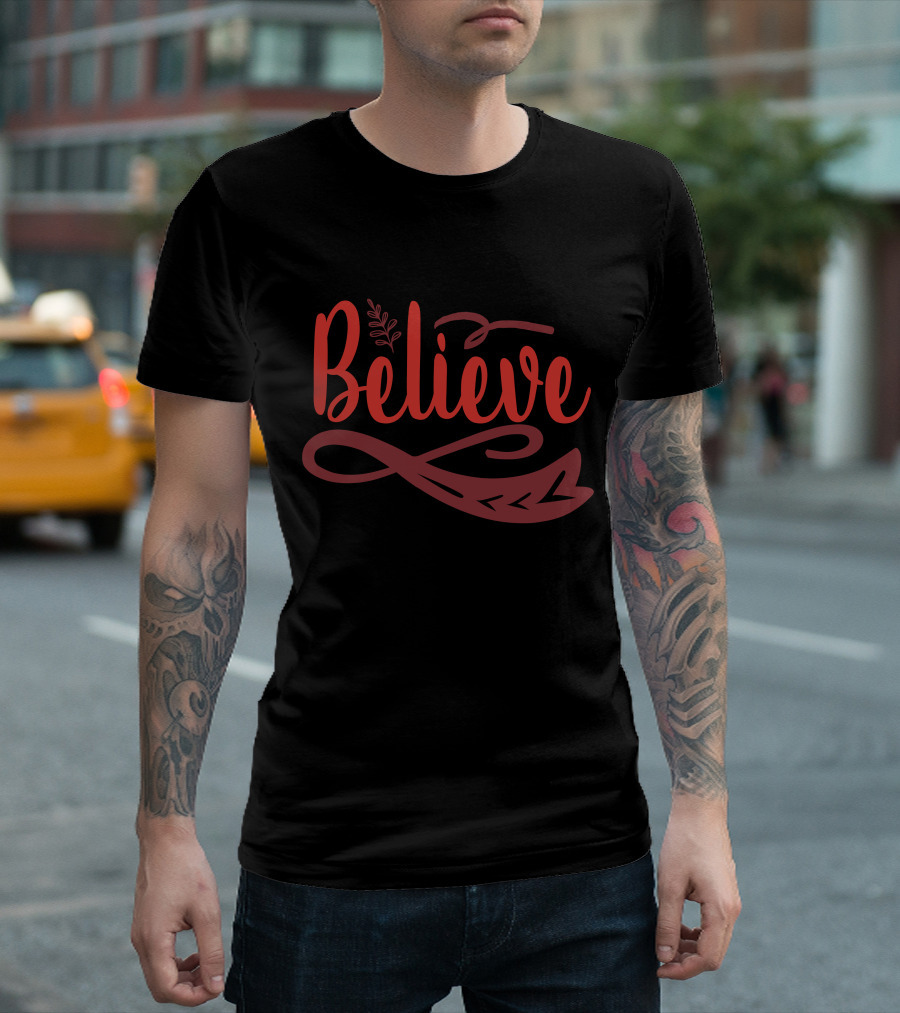Believe Christmas Floral Script T-Shirt