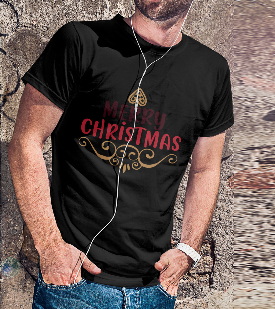 Merry Christmas Gingerbread And Elegant Gold Swirls T-Shirt