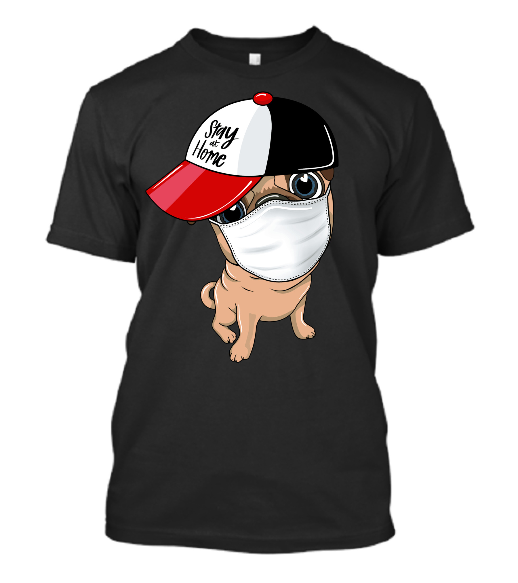 Stay At Home Masked Dog In Red And Black Cap T-Shirt