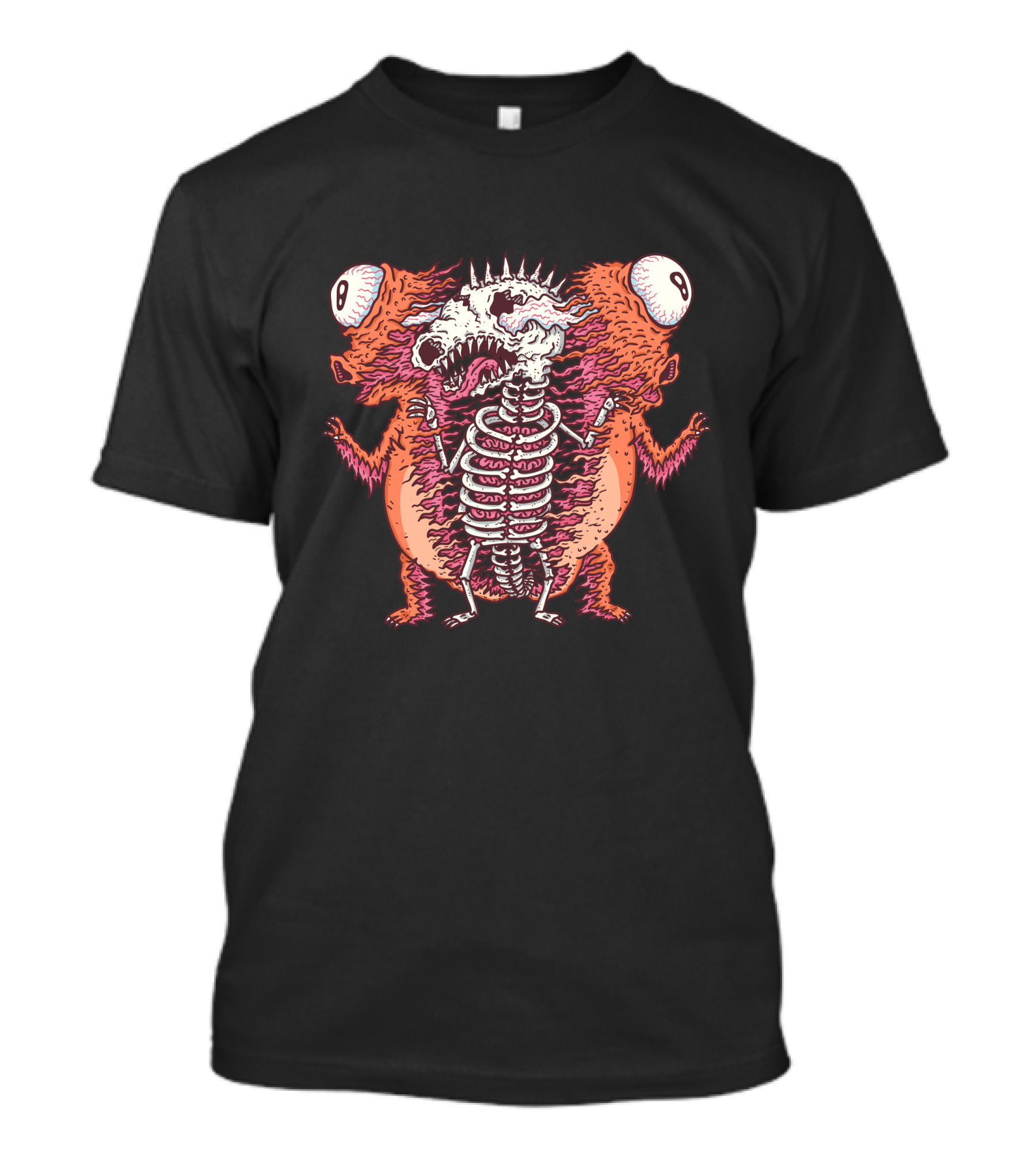 ​​Dino Gross Two-Headed Monster With Skeleton And Gooey Furry Texture T-Shirt