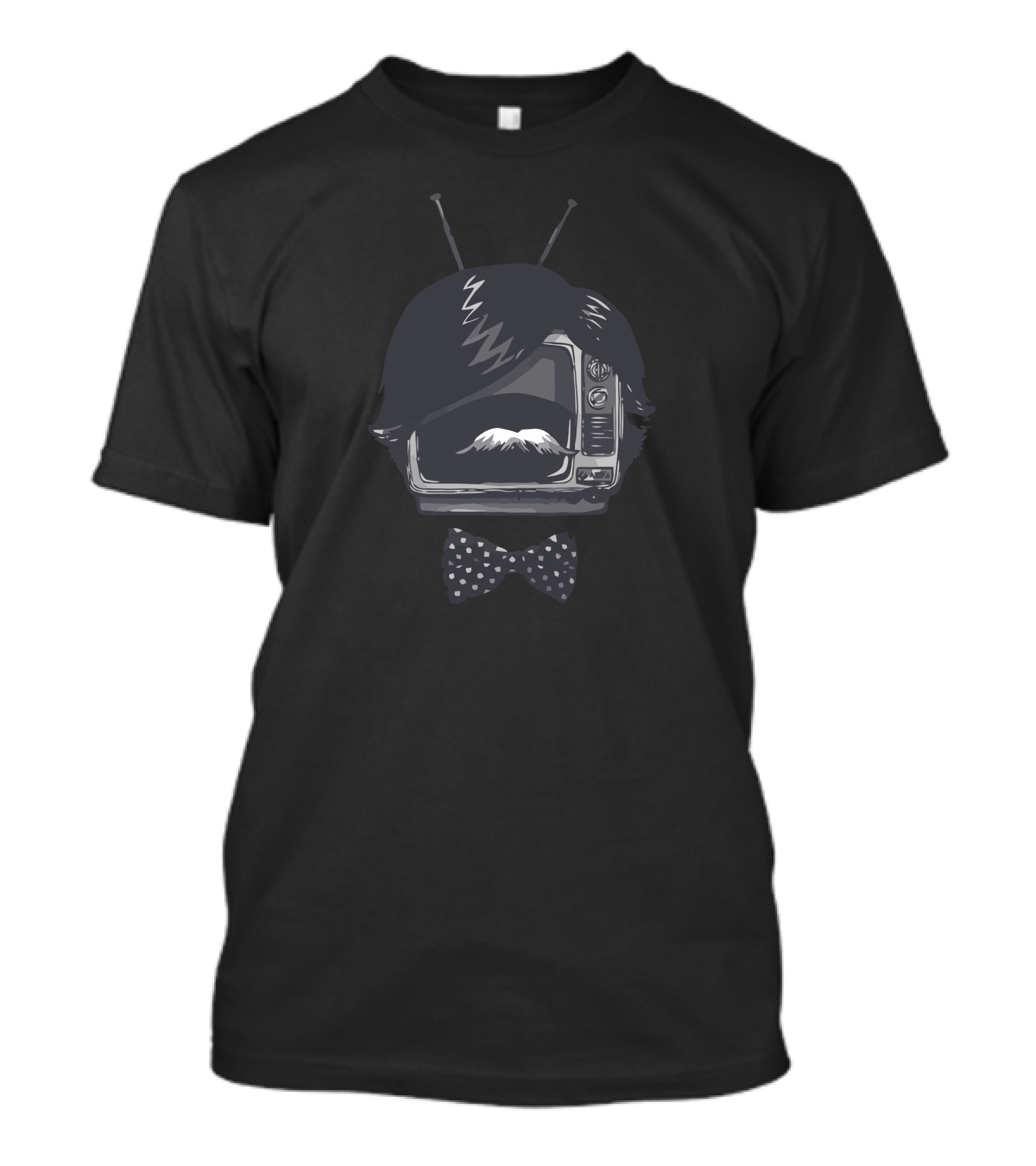Fancy Tv Set Mustache Hair Bowtie Retro Look T-Shirt