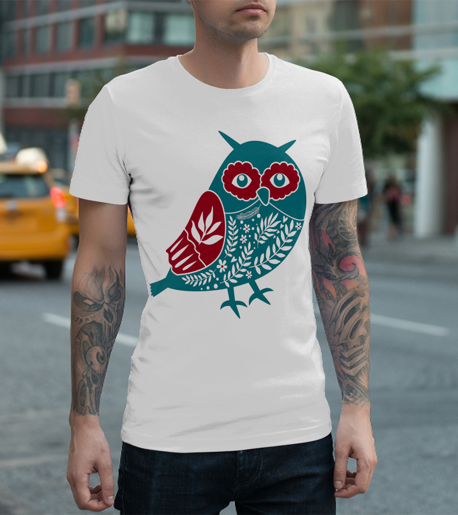 Owl Floral Nature Folk T-Shirt