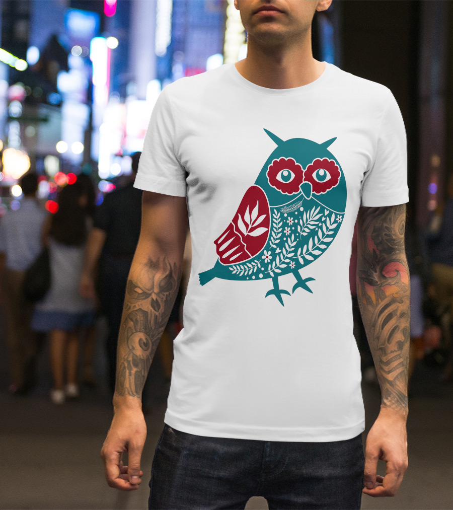 Owl Floral Nature Folk T-Shirt