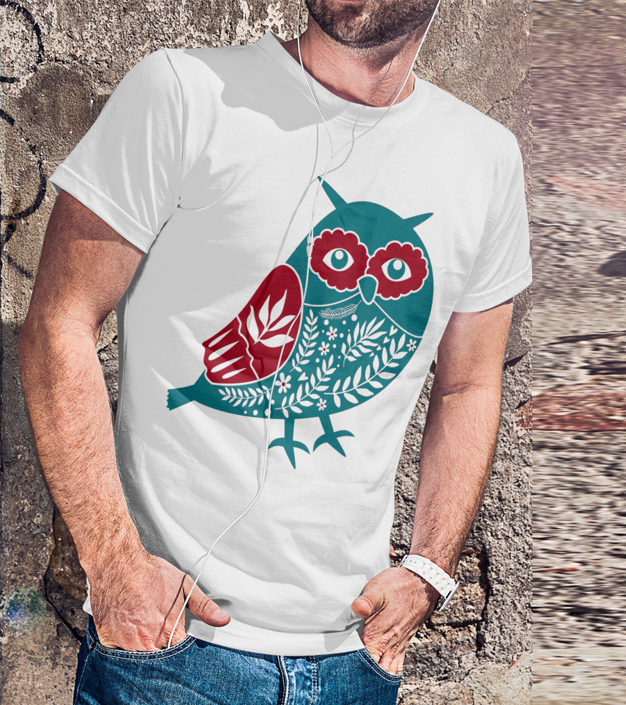 Owl Floral Nature Folk T-Shirt