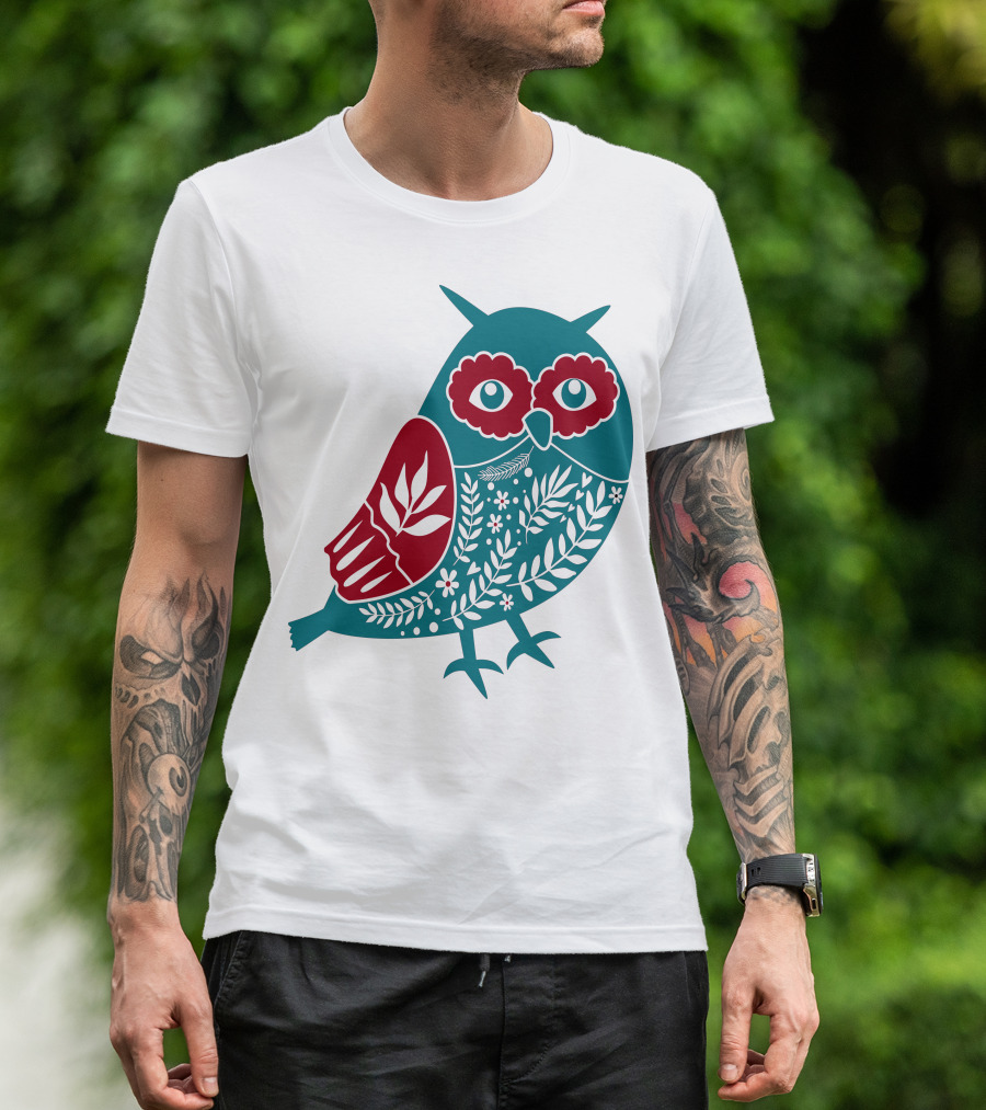 Owl Floral Nature Folk T-Shirt