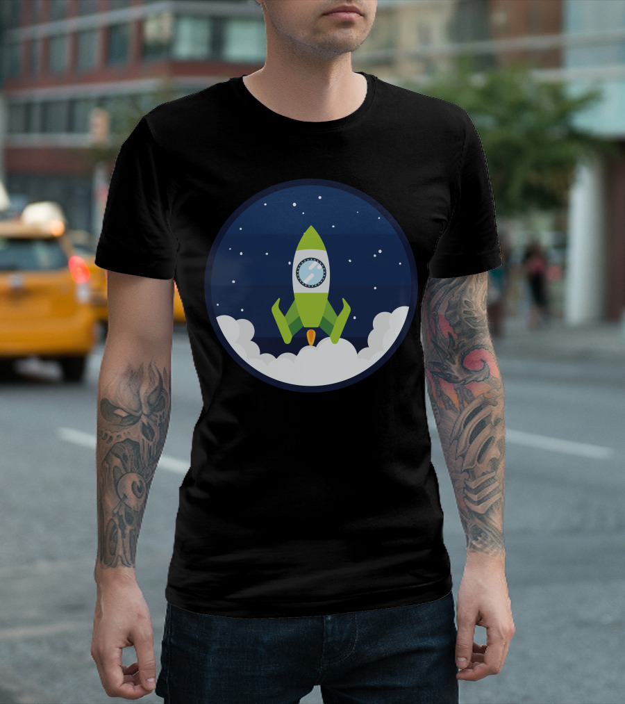 Space Rocket Center Spacecraft In Starry Night Sky T-Shirt