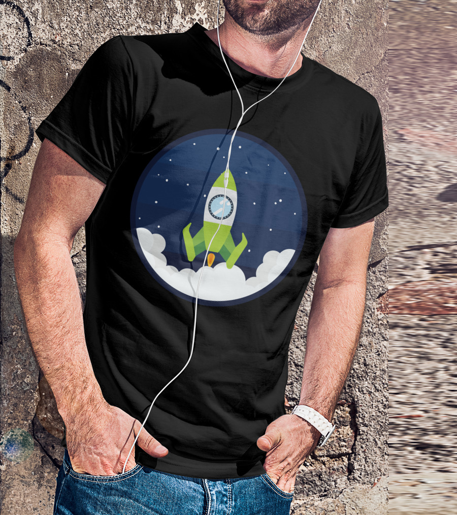 Space Rocket Center Spacecraft In Starry Night Sky T-Shirt