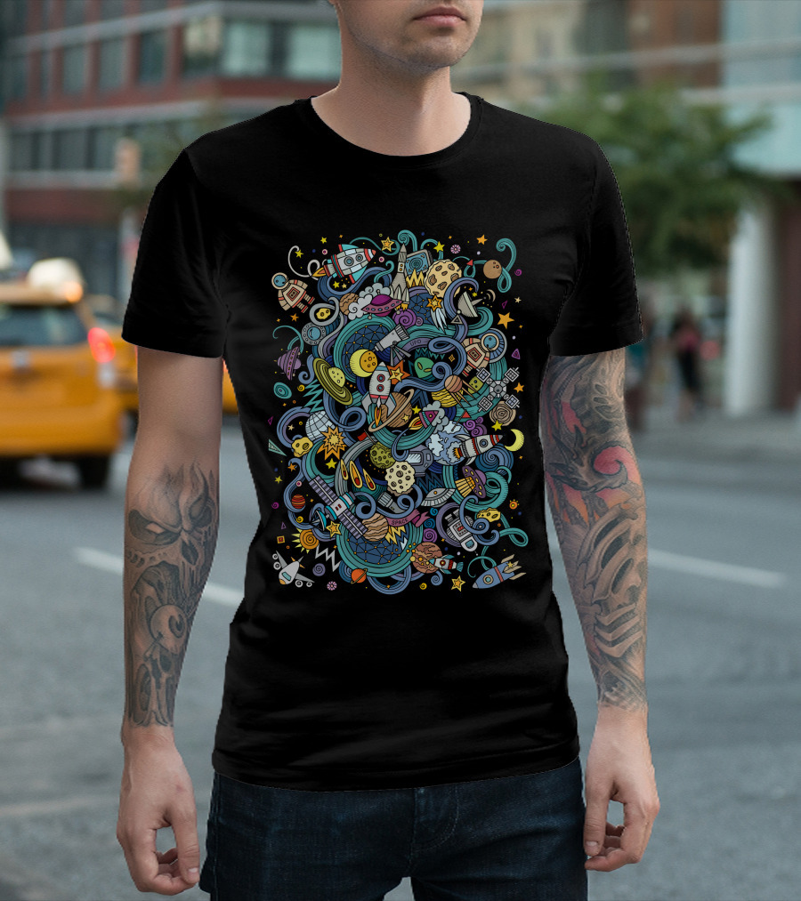 Spacecraft Rocket Cartoon Spaceship Vector Graphics Drawing T-Shirt