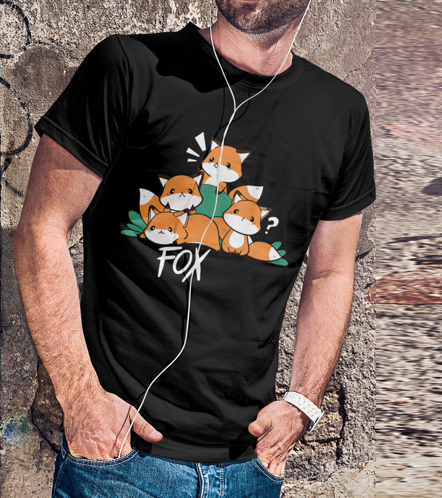 4 Fox Sake Cute Cartoon Foxes Group Playful Expressions T-Shirt