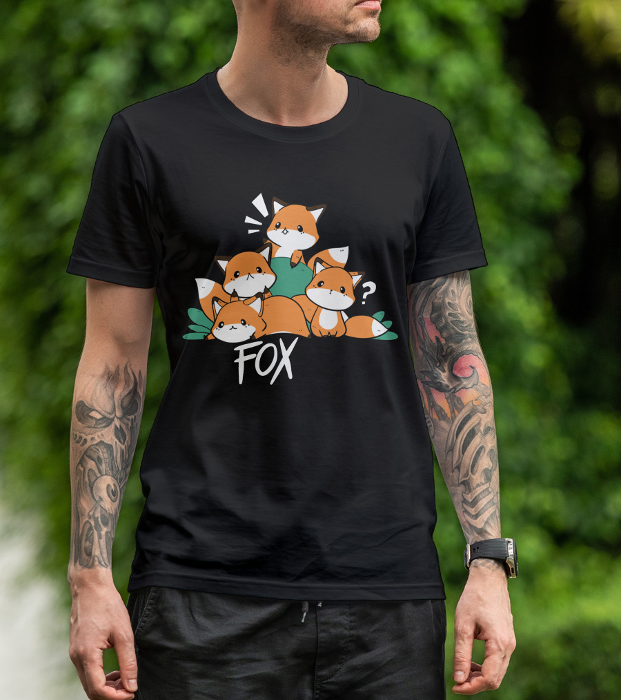4 Fox Sake Cute Cartoon Foxes Group Playful Expressions T-Shirt
