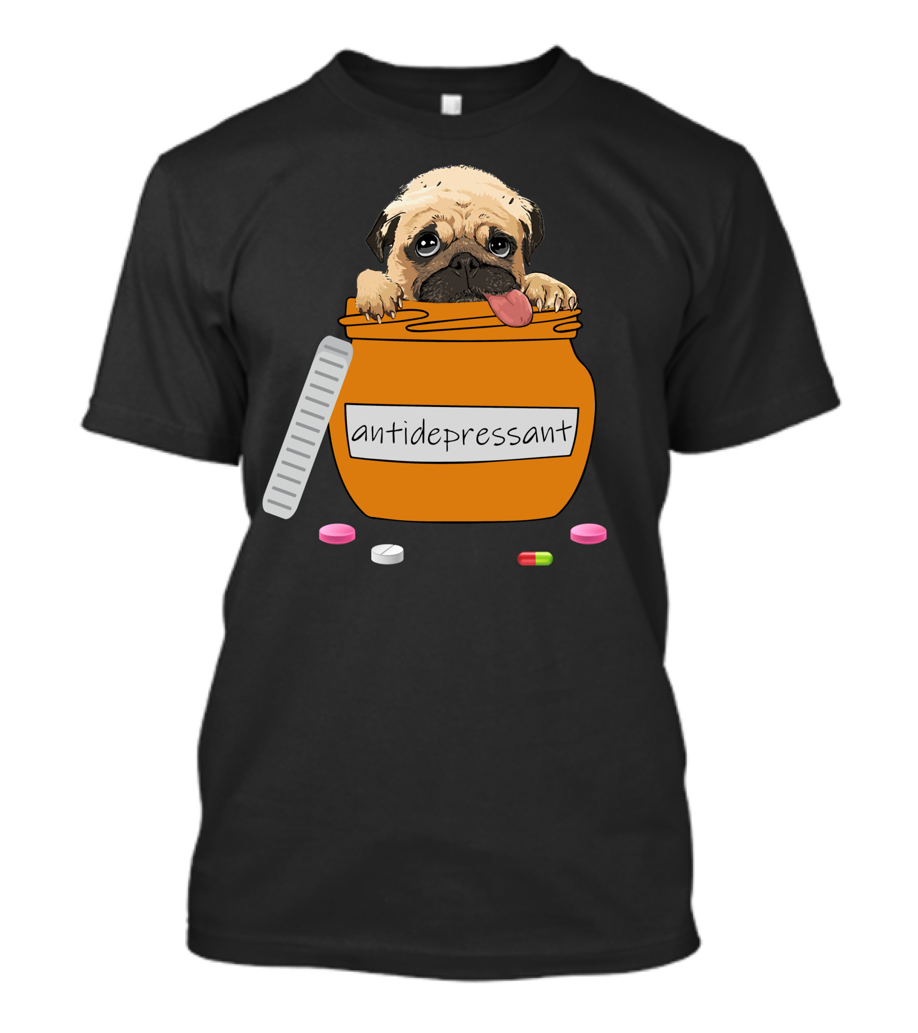 Antidepressant Pug In Prescription Pill Bottle T-Shirt