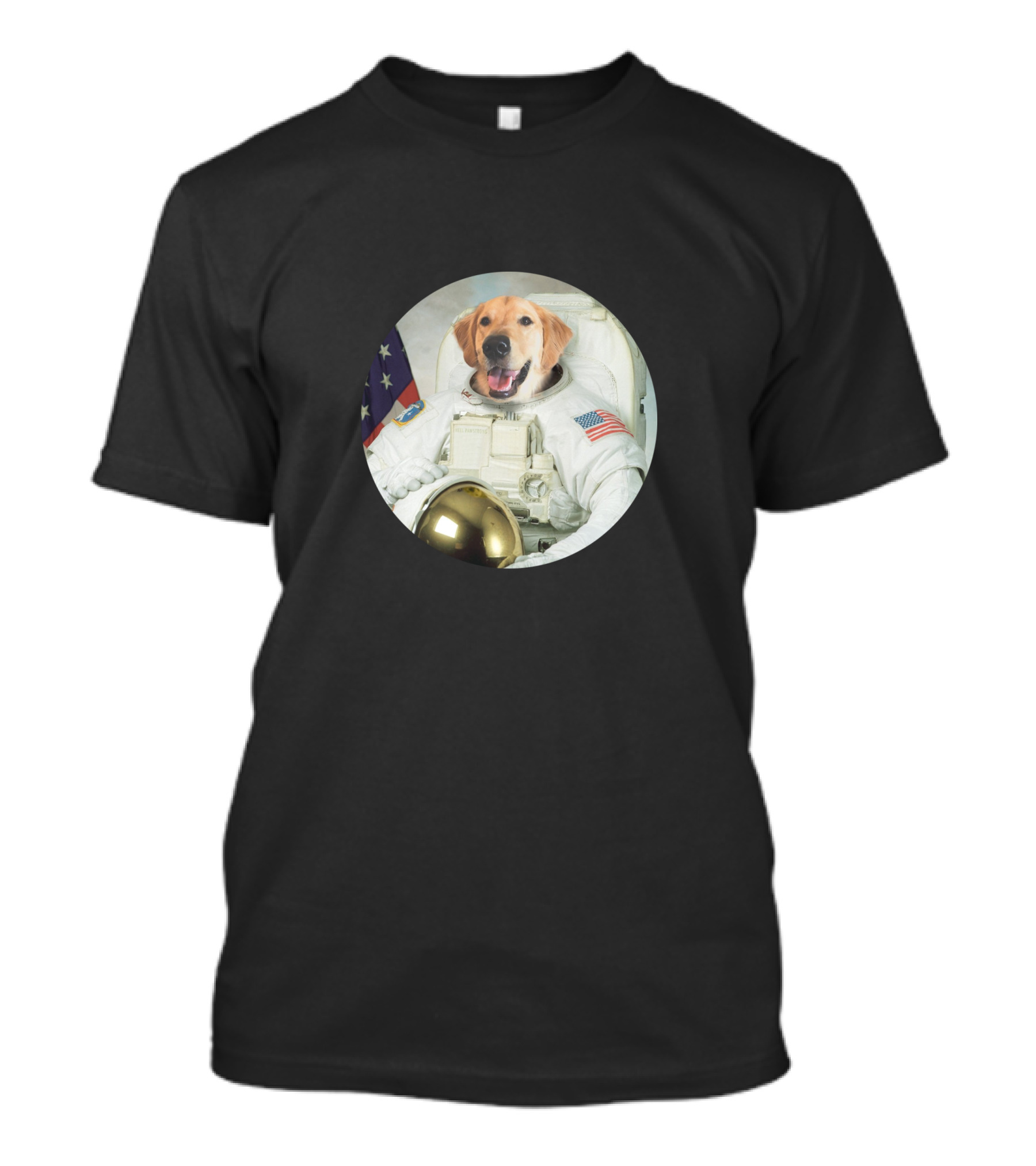 Astrodog Golden Retriever Astronaut With American Flag Space Suit T-Shirt