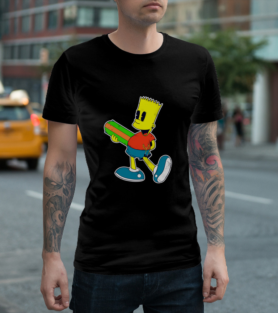 Bart Pop Cartoon Mashup Walking With Candy Popsicle T-Shirt