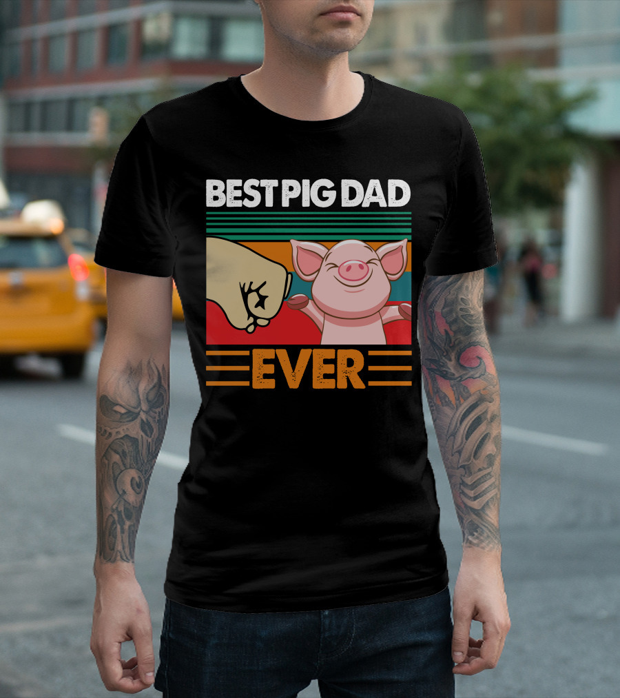 Best Pig Dad Ever Retro Fist Bump Pig T-Shirt