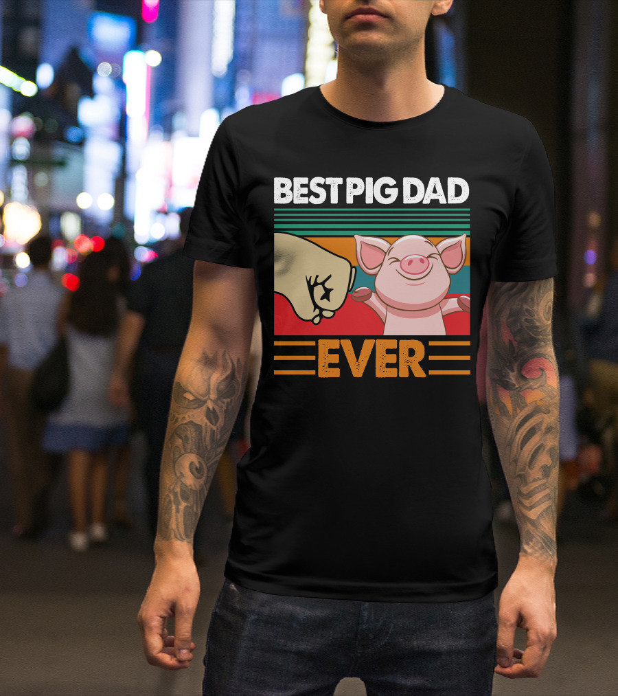 Best Pig Dad Ever Retro Fist Bump Pig T-Shirt