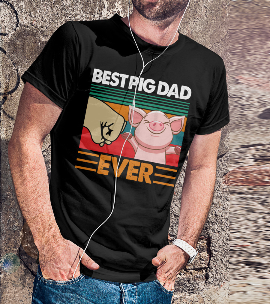Best Pig Dad Ever Retro Fist Bump Pig T-Shirt