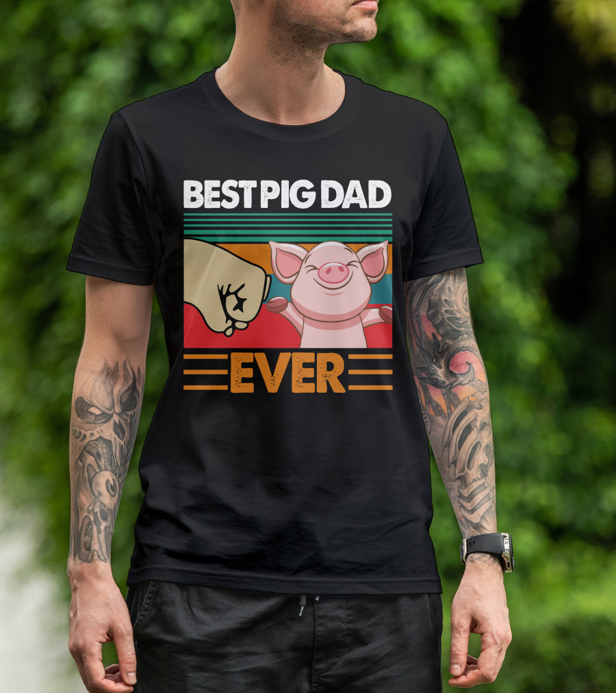 Best Pig Dad Ever Retro Fist Bump Pig T-Shirt